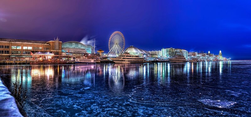 Frozen Harbor at Night — Blue