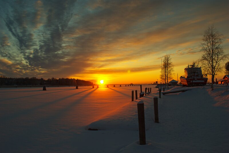 Frozen Harbor at Sunset — Orange