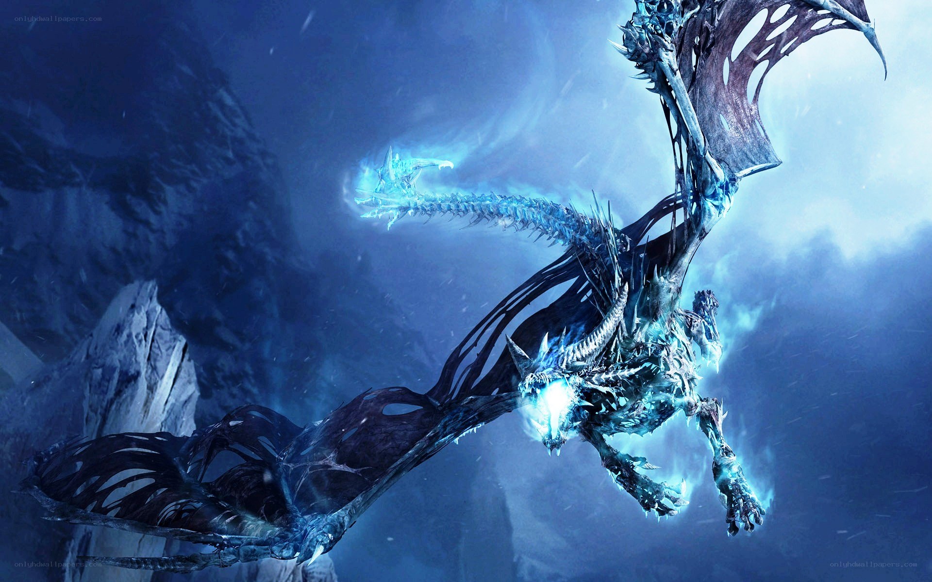 frozen ice dragon in flight