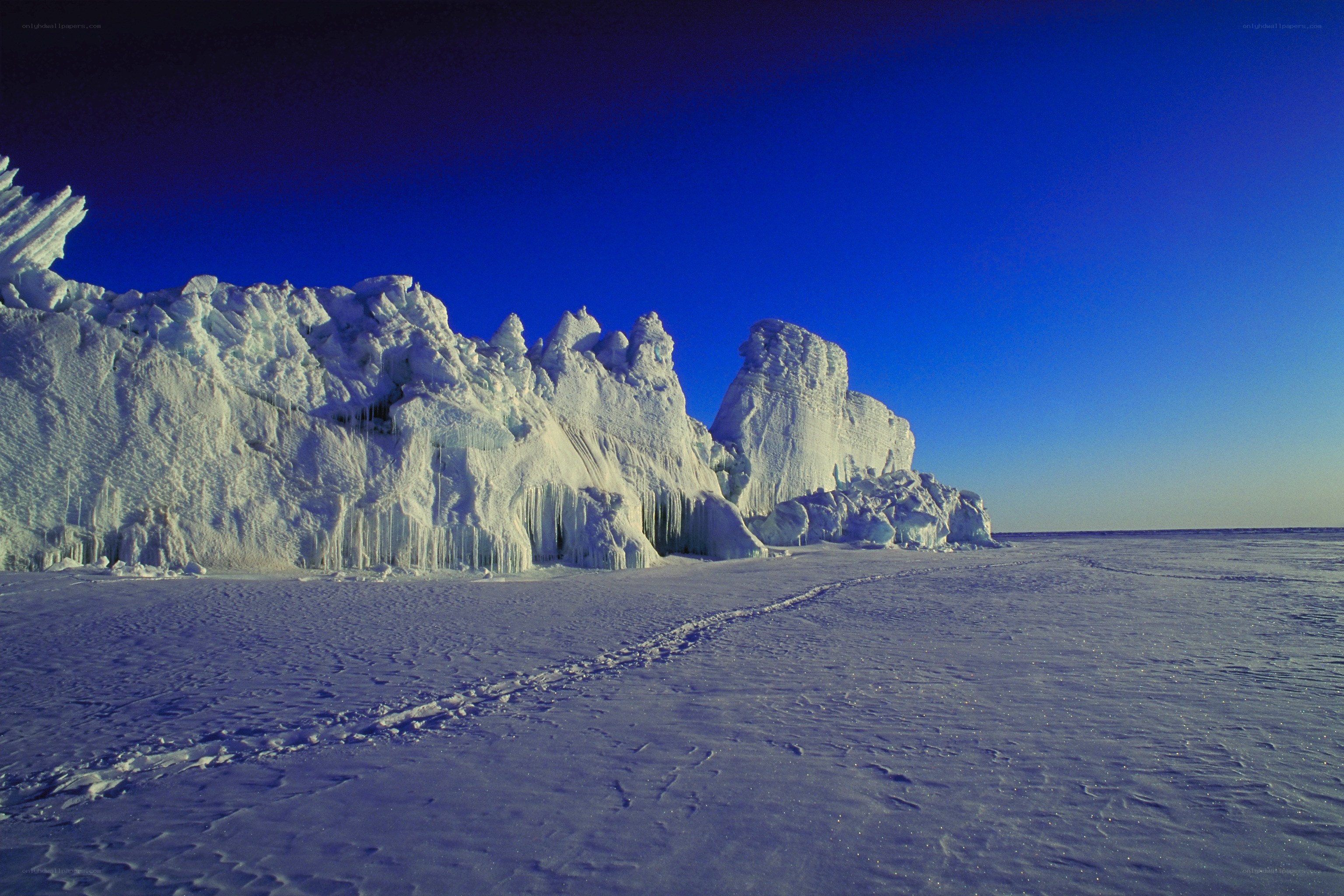 Frozen ice formations on a clear day