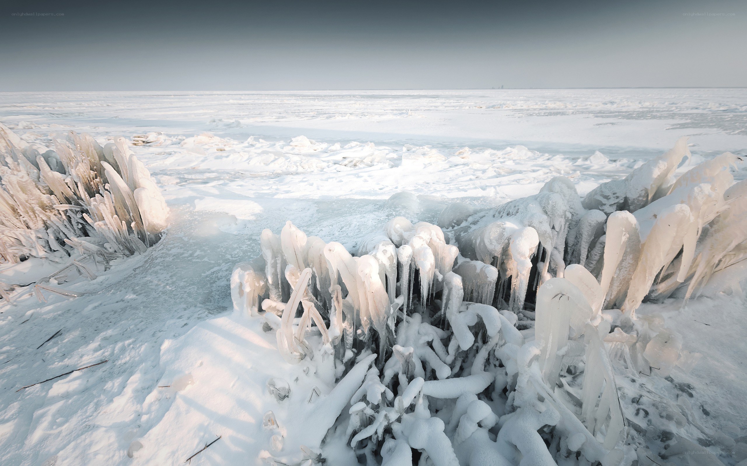 Frozen ice formations on a lake