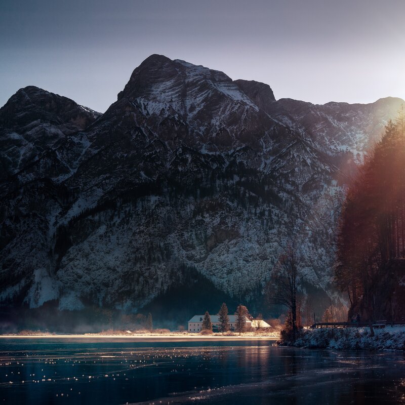 Frozen Lake and Mountain — Blue, Serene