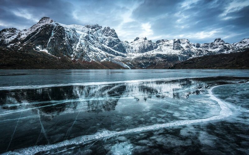 Frozen Lake and Mountains — Blue, Dramatic