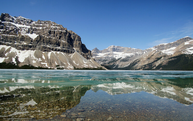 Frozen Lake and Mountains — Blue, Serene, Winter, Photograph, Ice