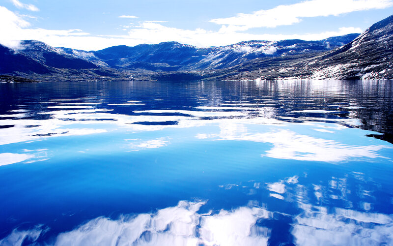 Frozen Lake and Mountains — Blue, Serene, Winter, Photograph, Snow, Sky