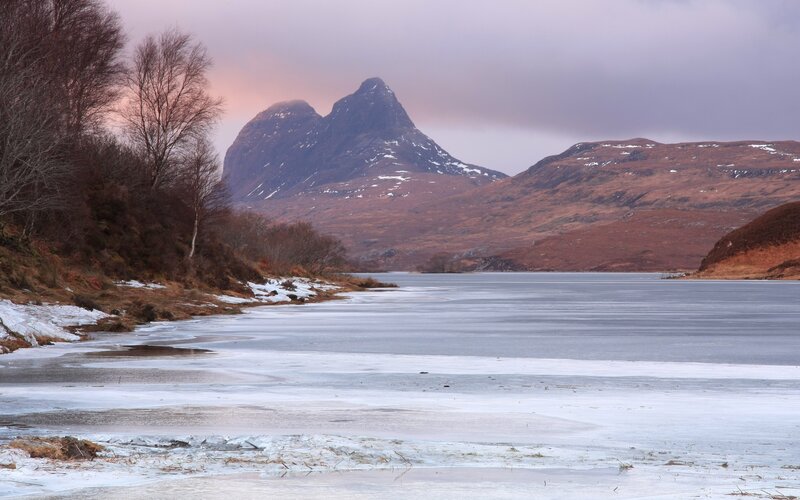 Frozen Lake and Mountains — Brown