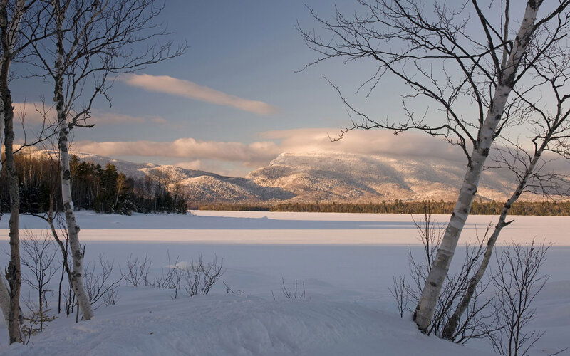 Frozen Lake and Mountains — White, Serene