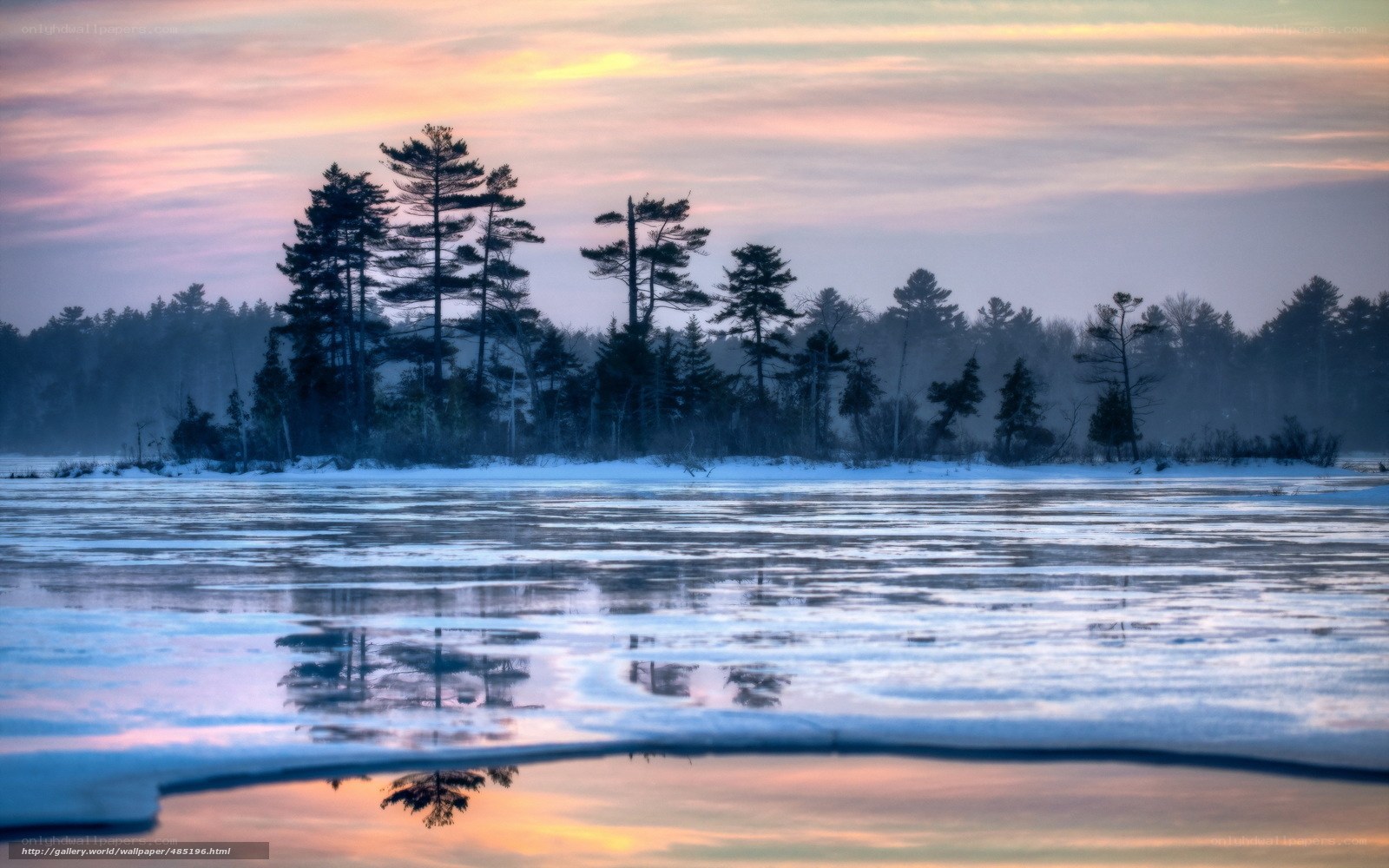 frozen lake at dawn