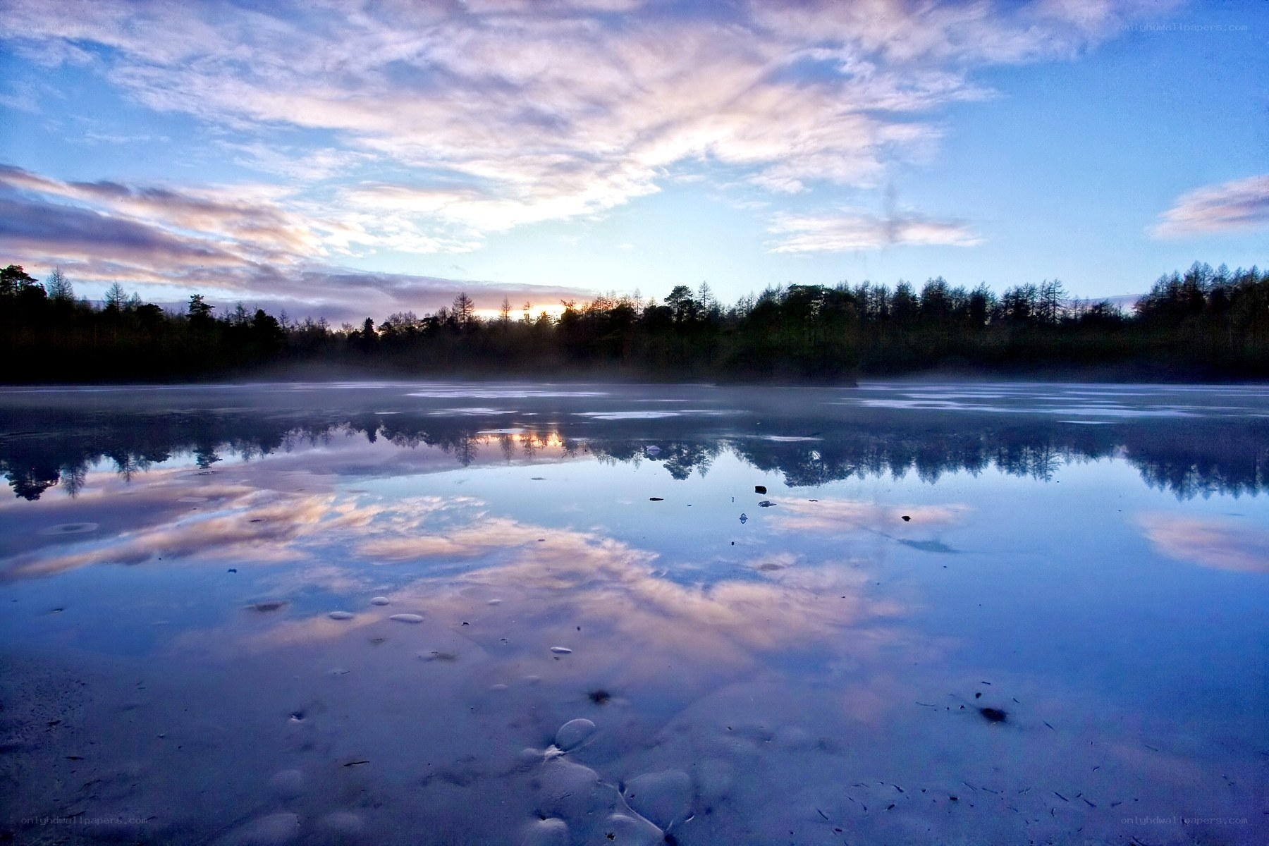 frozen lake at dawn