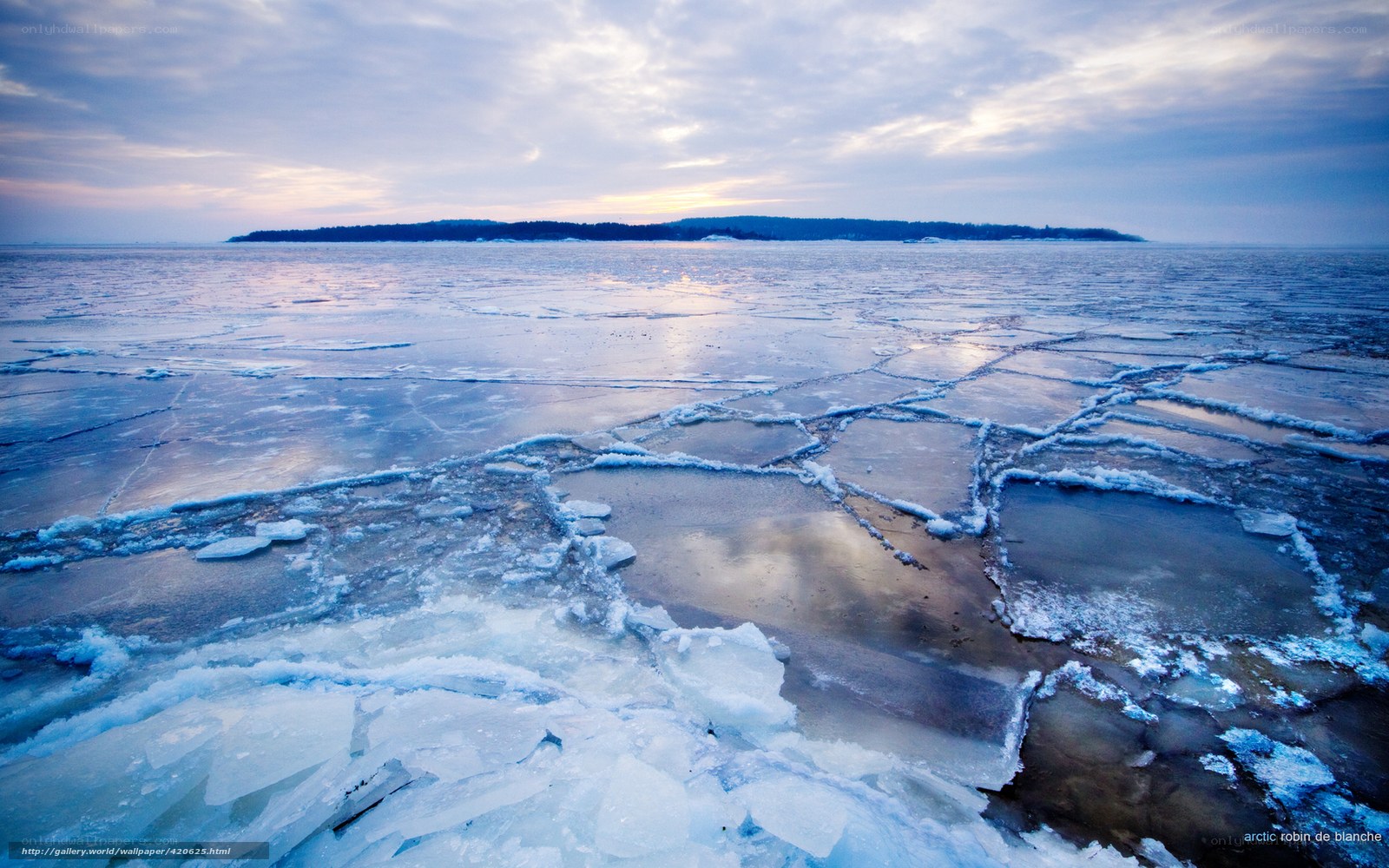 Frozen lake at dawn