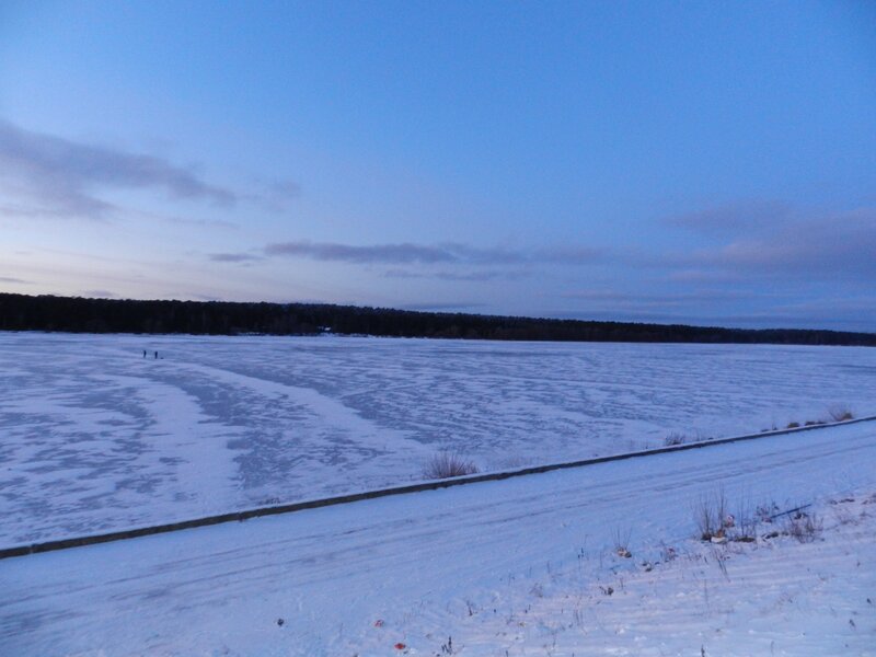Frozen lake at dusk