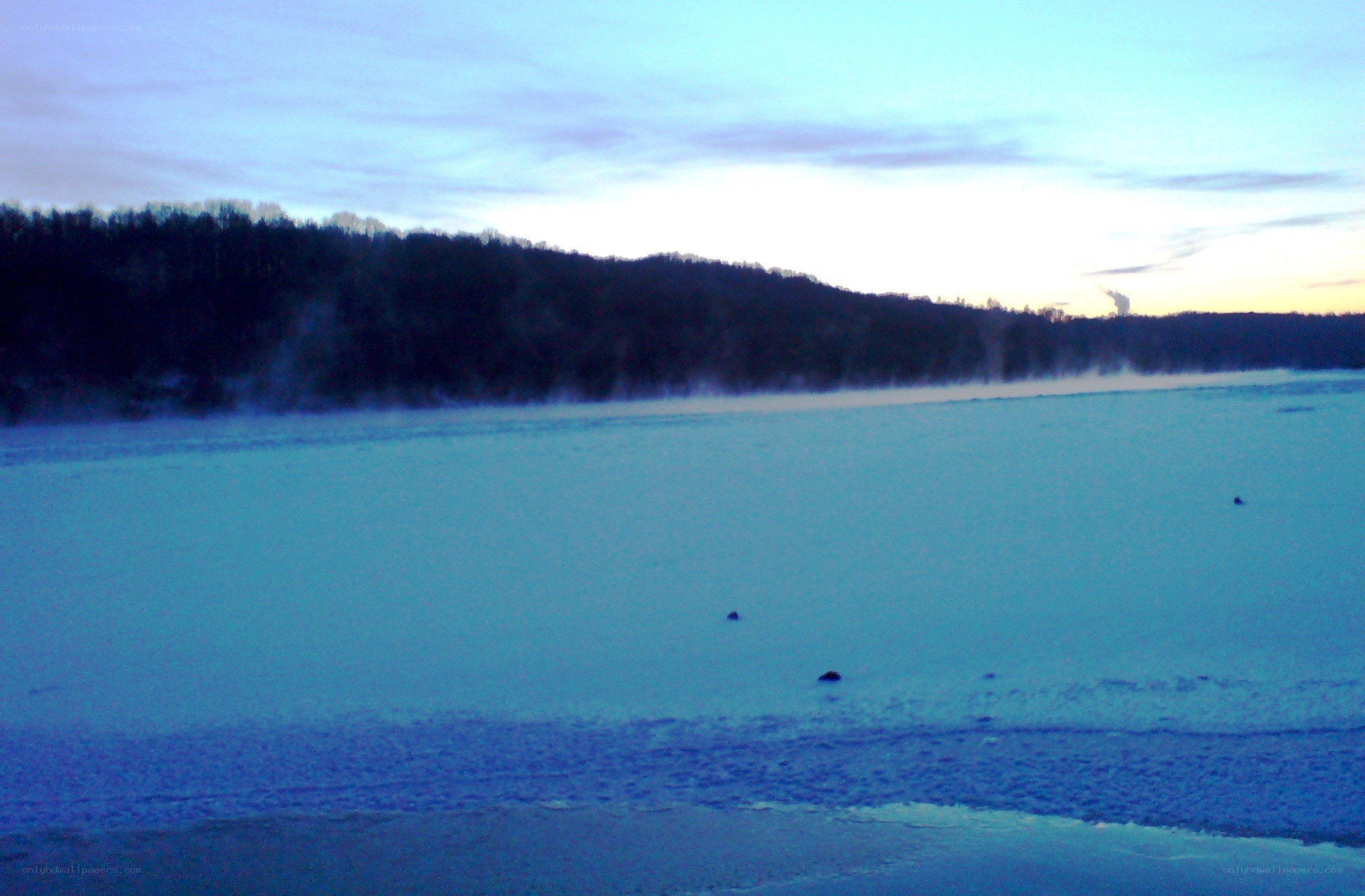 frozen lake at dusk