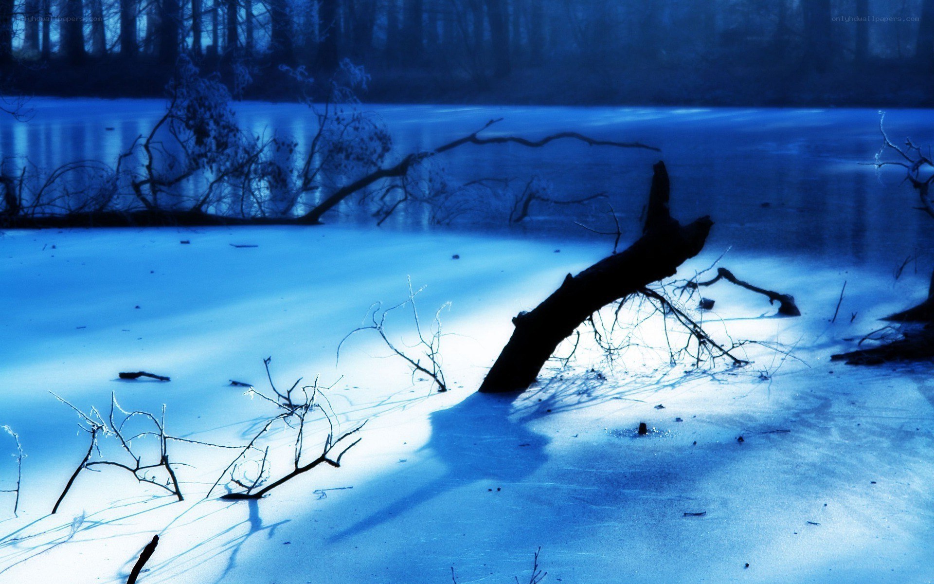 Frozen lake at dusk