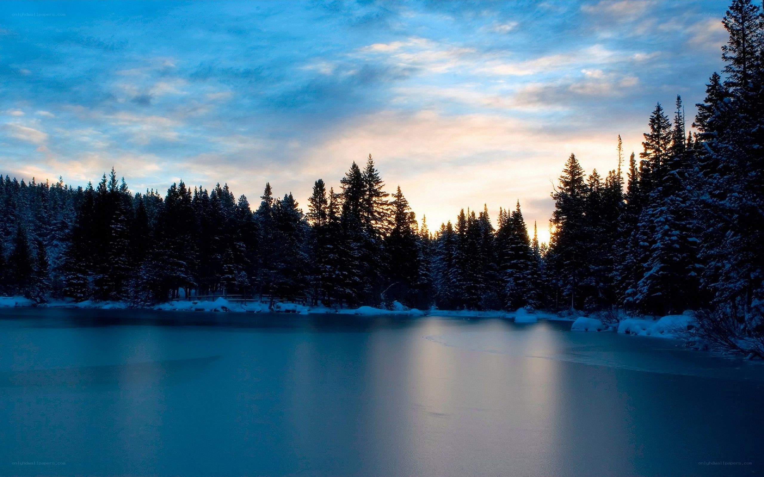 frozen lake at dusk