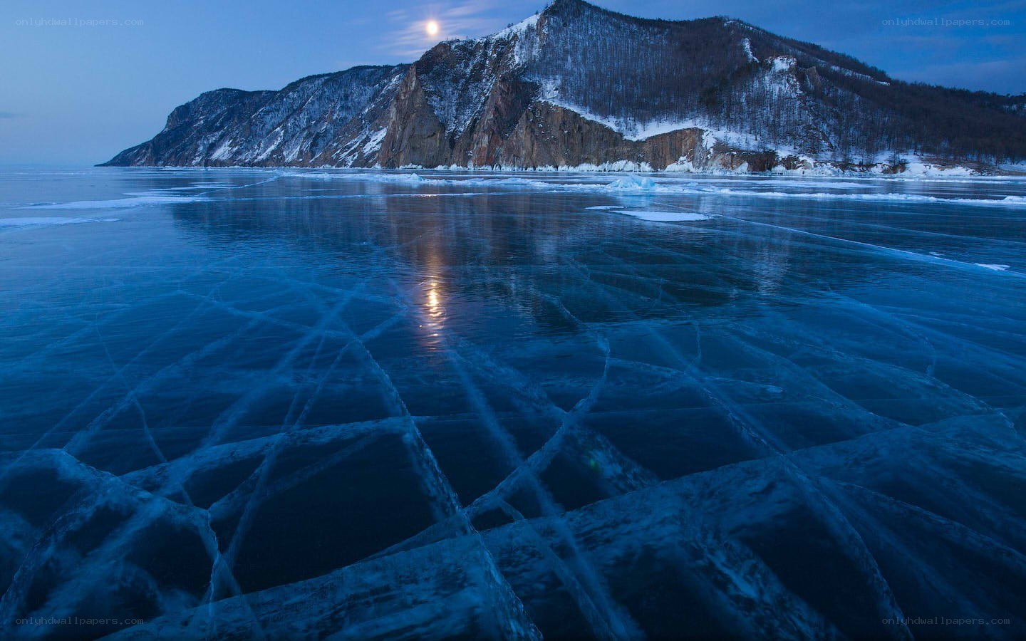 frozen lake at dusk