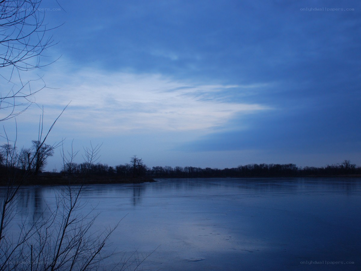 Frozen lake at dusk