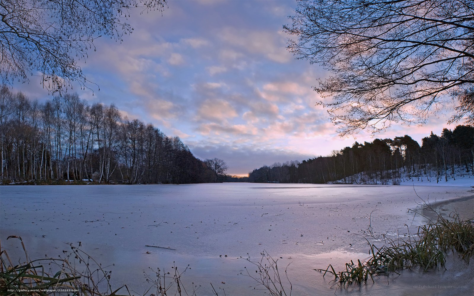Frozen lake at dusk