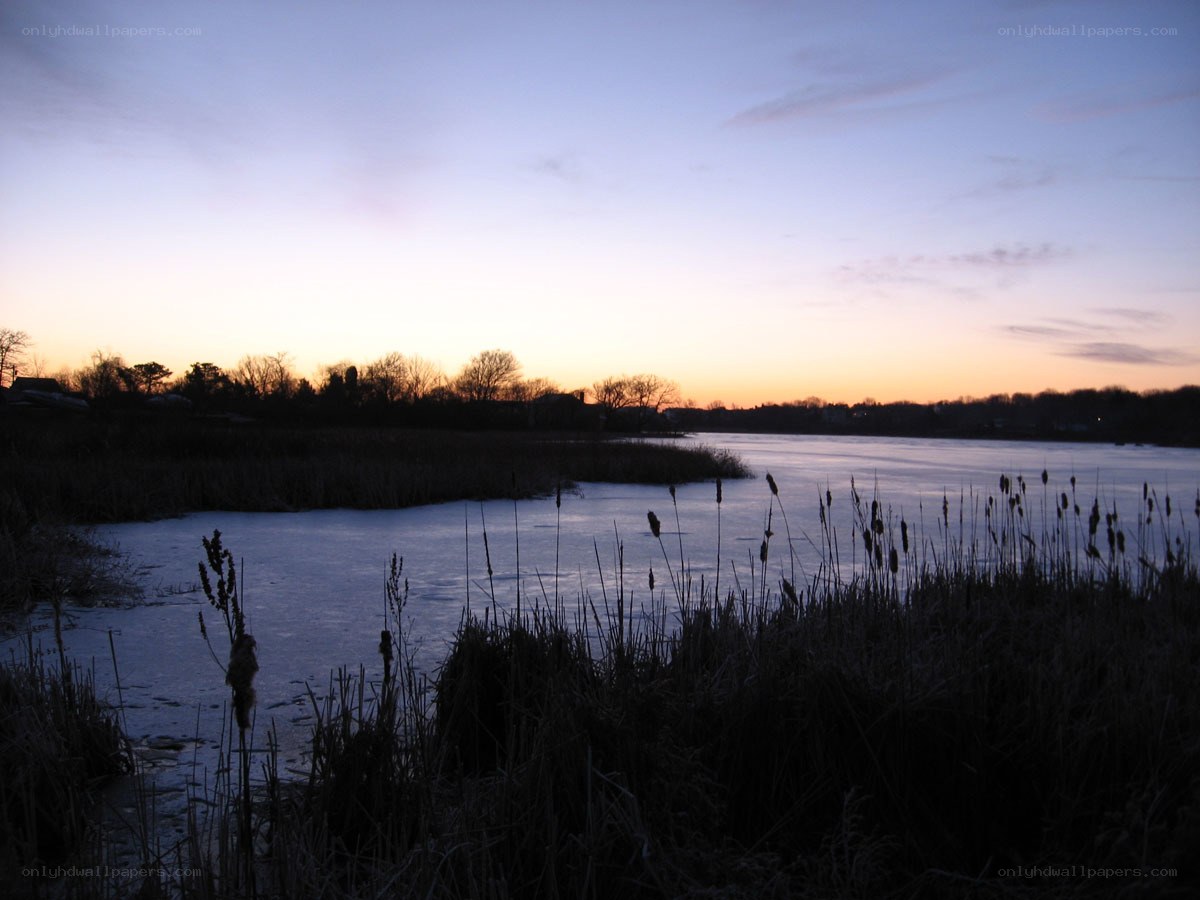 frozen lake at dusk