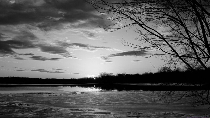 Frozen Lake at Dusk — Black, Serene