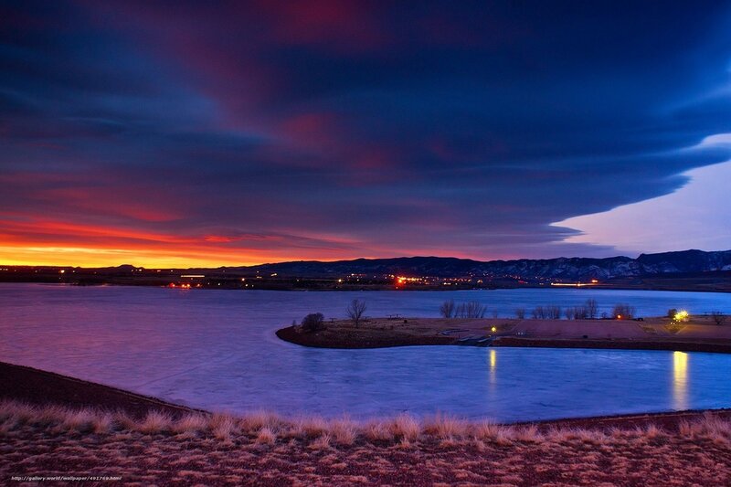 Frozen Lake at Dusk — Blue, Dramatic, Sunset, Photograph