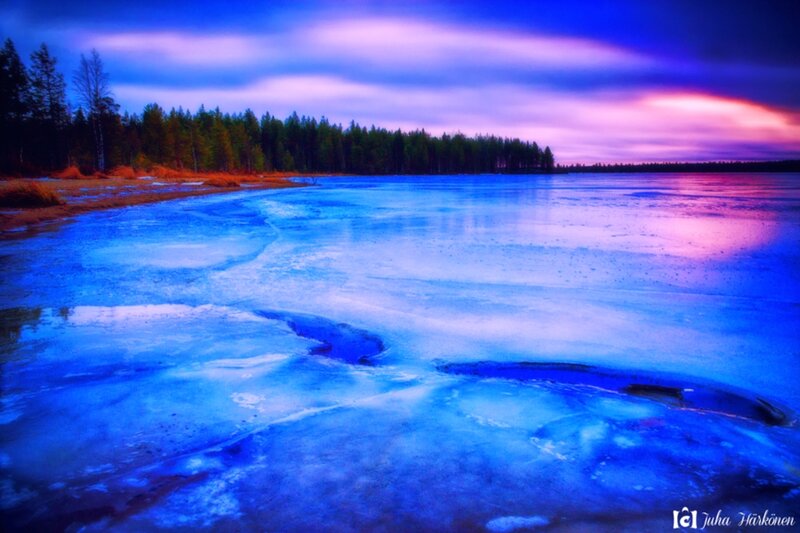 Frozen Lake at Dusk — Blue, Dramatic, Sunset