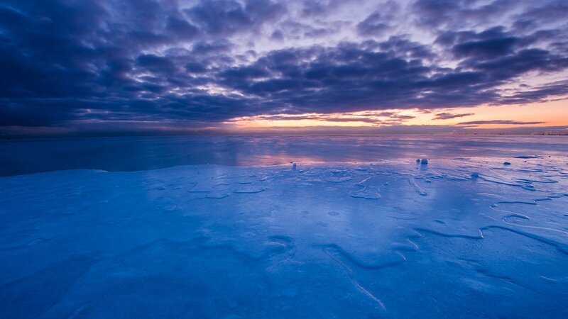 Frozen Lake at Dusk — Blue, Dramatic