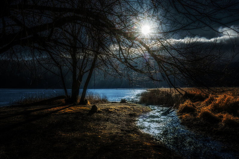 Frozen Lake at Dusk — Blue, Dramatic, Winter, Photograph