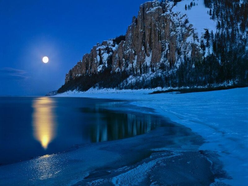 Frozen Lake at Night — Blue, Serene