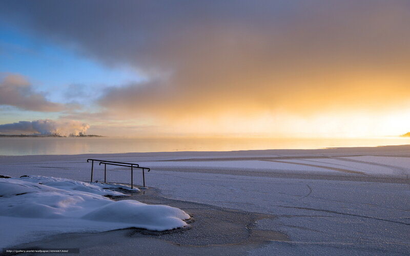Frozen lake at sunrise