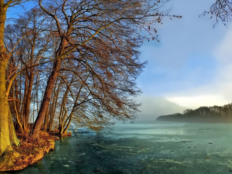 frozen lake at sunrise