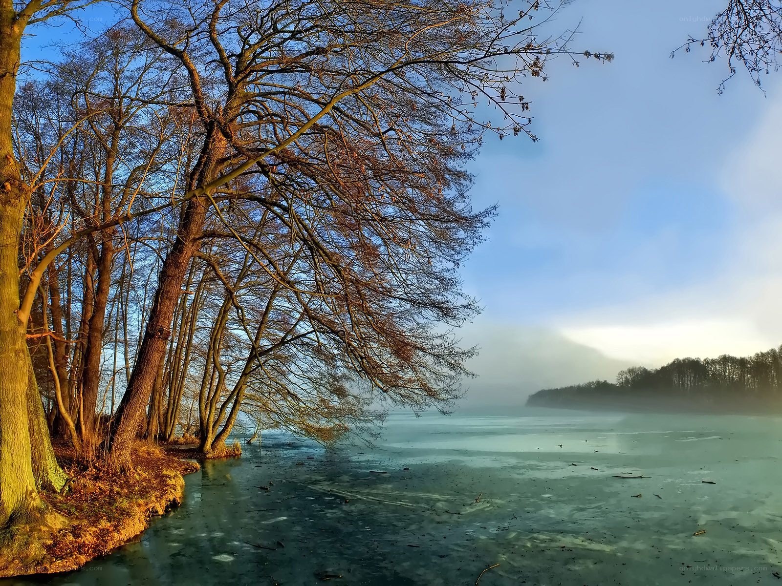 frozen lake at sunrise
