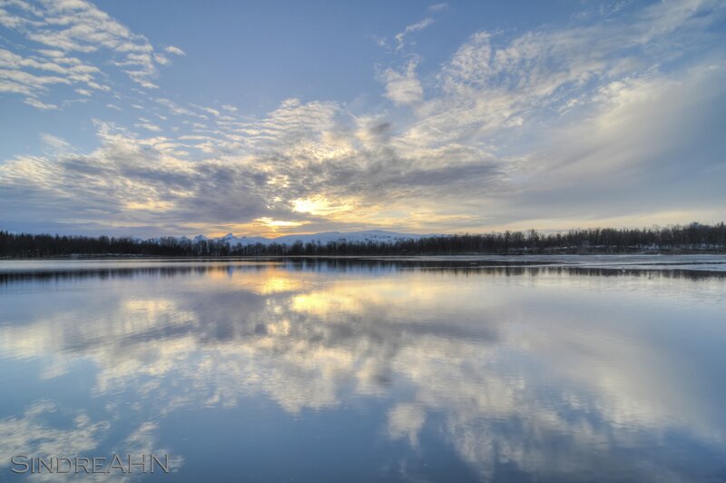 Frozen Lake at Sunrise — Blue, Serene, Photograph, Sky, Clouds