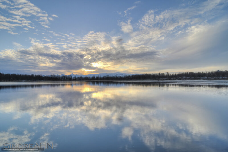Frozen Lake at Sunrise — Blue, Serene, Photograph, Sky