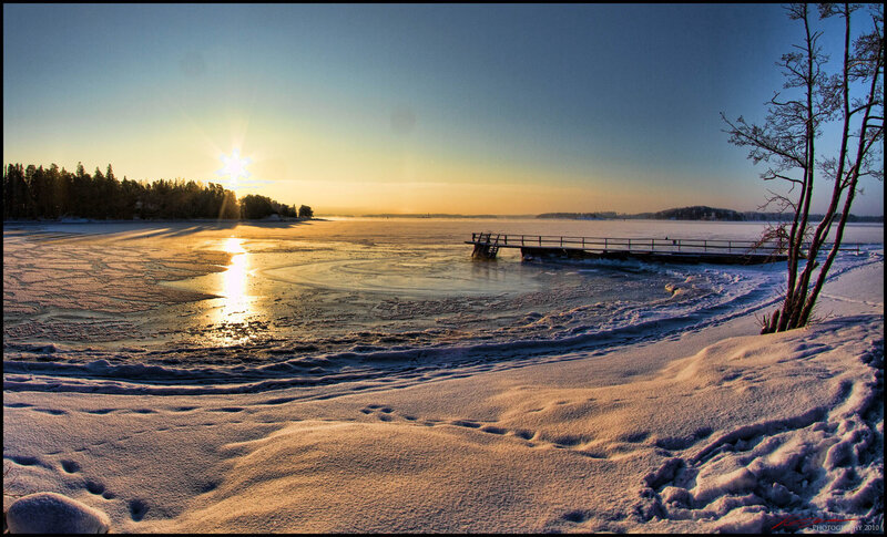 Frozen Lake at Sunrise — Blue, Serene