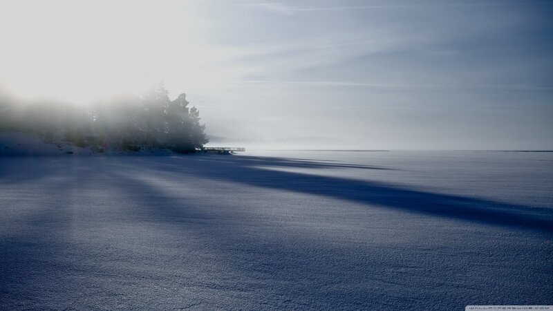 Frozen Lake at Sunrise — Blue, Serene, Winter, Photograph