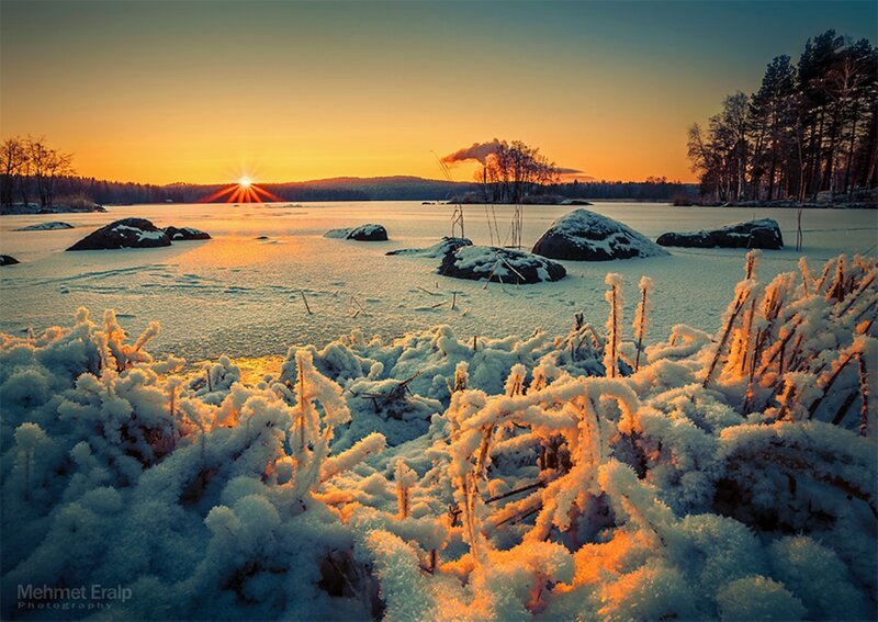 Frozen Lake at Sunrise — Orange, Serene