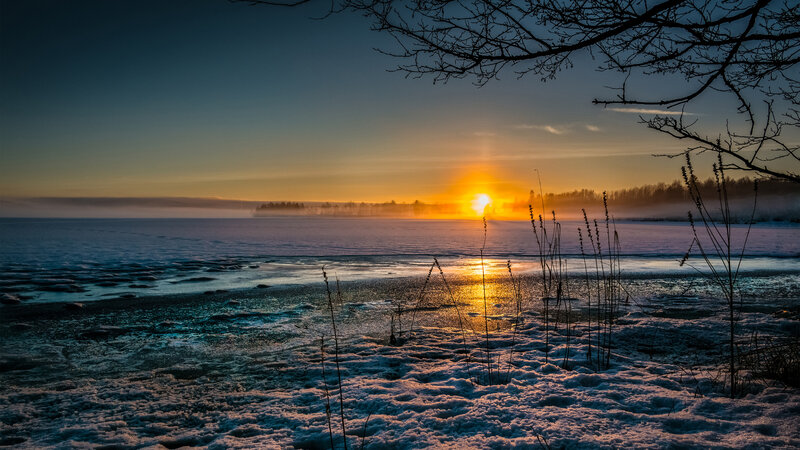 Frozen Lake at Sunrise — Orange