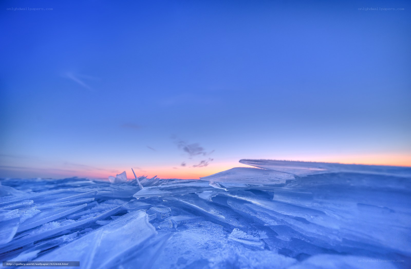 Frozen lake at sunset