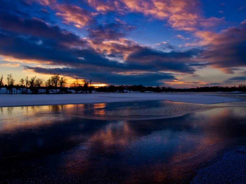 Frozen Lake at Sunset — Blue, Dramatic, Photograph, Sky