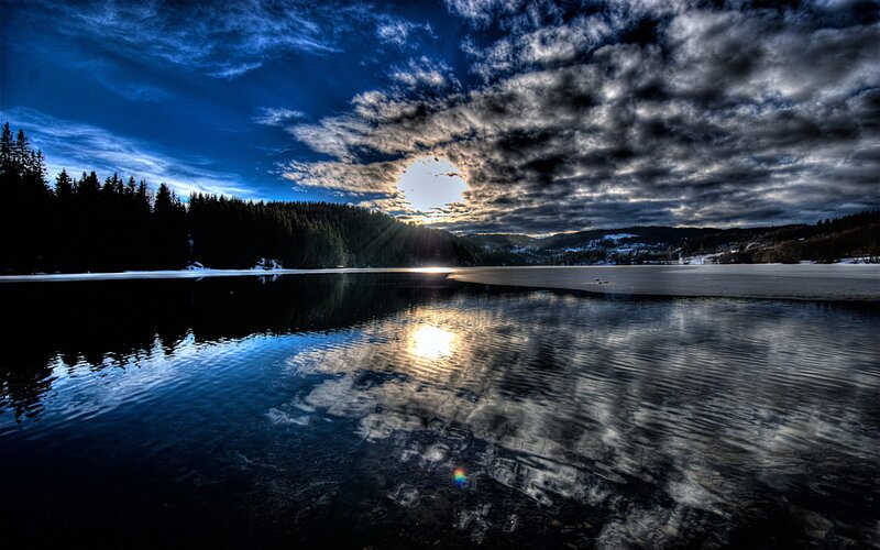 Frozen Lake at Sunset — Blue, Dramatic
