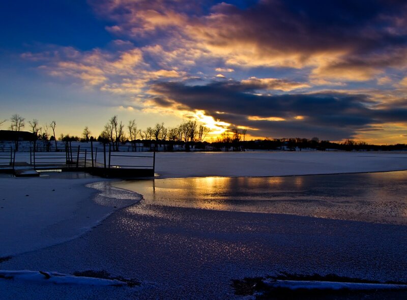 Frozen Lake at Sunset — Blue, Dramatic, Winter, Photograph