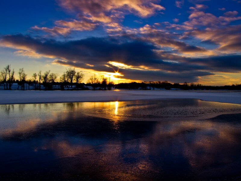 Frozen Lake at Sunset — Blue, Dramatic, Winter