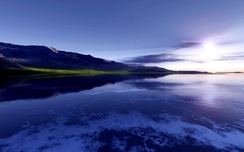 Frozen Lake at Sunset — Blue