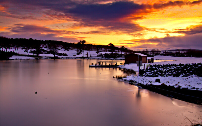Frozen Lake at Sunset — Orange, Dramatic, Photograph, Snow