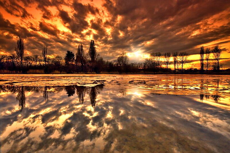Frozen Lake at Sunset — Orange, Dramatic