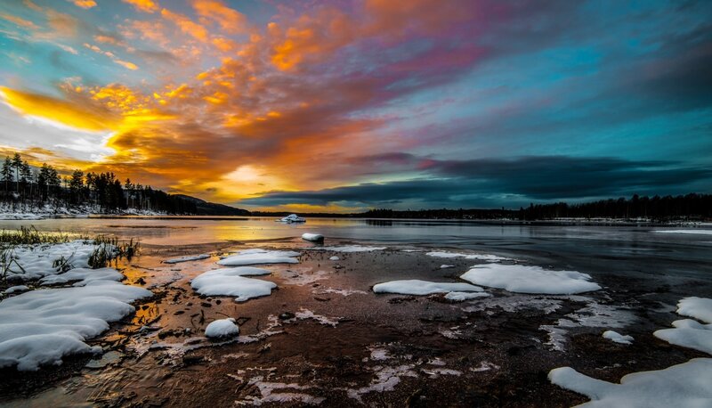 Frozen Lake at Sunset — Orange, Dramatic, Winter