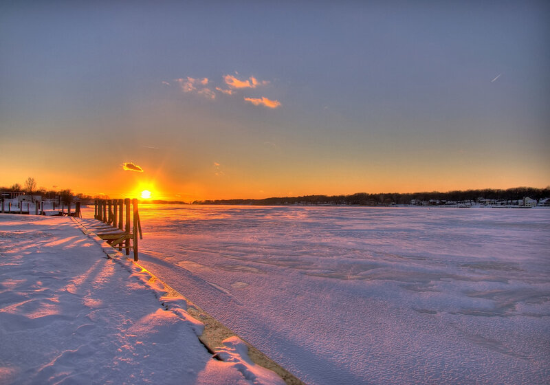 Frozen Lake at Sunset — Orange, Serene