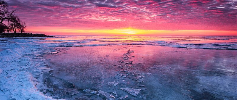 Frozen Lake at Sunset — Pink, Dramatic, Photograph, Ice