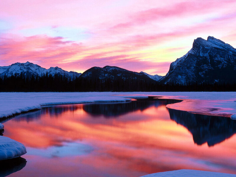 Frozen Lake at Sunset — Pink, Serene