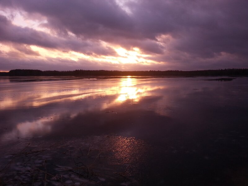 Frozen Lake at Sunset — Purple, Dramatic, Photograph, Clouds